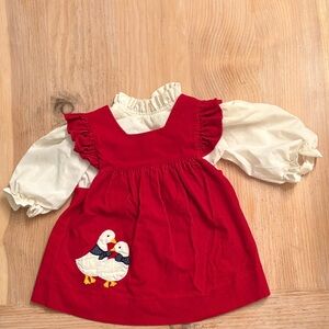 Vintage Red Dress with Duck Embroidery